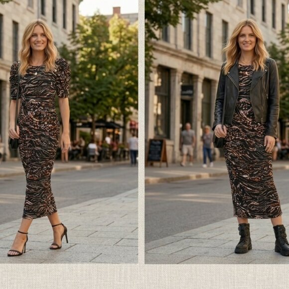 Joseph Ribkoff Abstract Ruched Dress - Picture 3 of 6